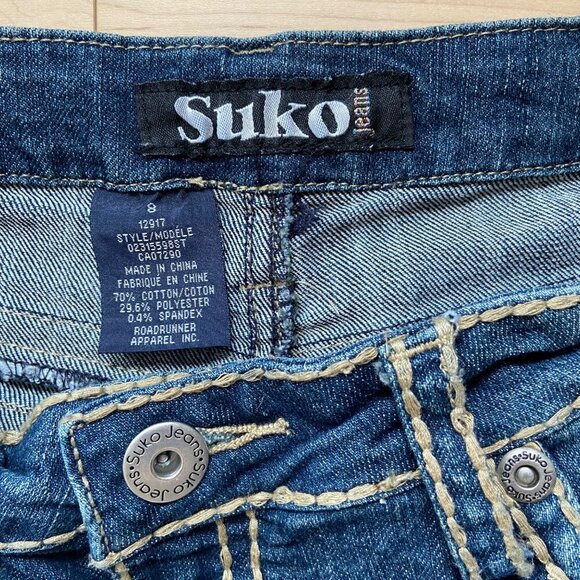 Suko Jeans Womens Mid Rise Straight Blue Denim Size 8 Contrast Stitches flap - Picture 3 of 9